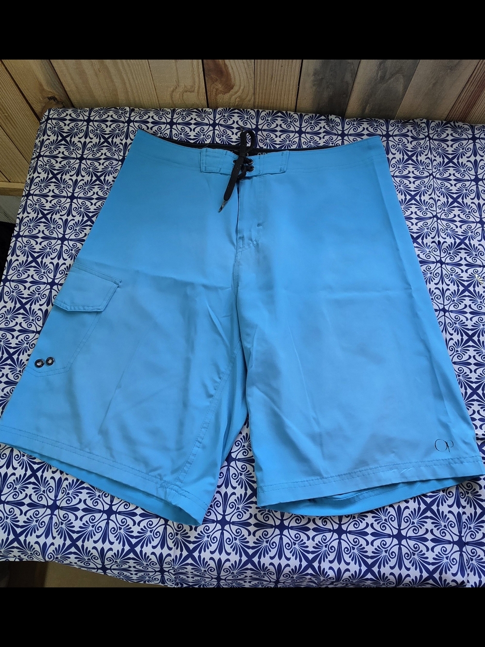 OP Men's Bright Turquoise Board Shorts with Black Drawstring